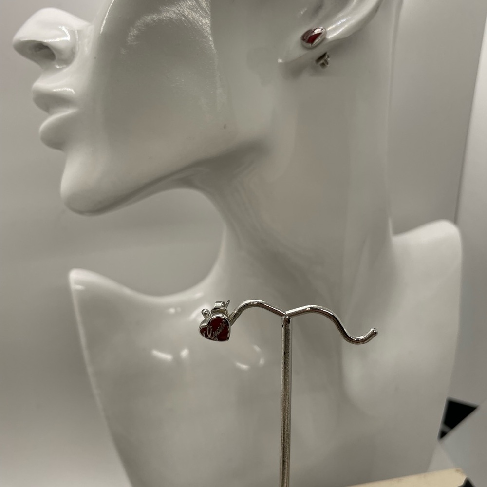 Guess Heart Earrings Red Studs